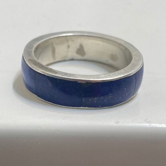 Sterling Silver & Blue Lapis Inlay Ring Unisex size 8.5 - Picture 6 of 6